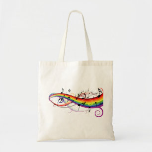 Tote Bag Notes musicales noires d'arc-en-ciel