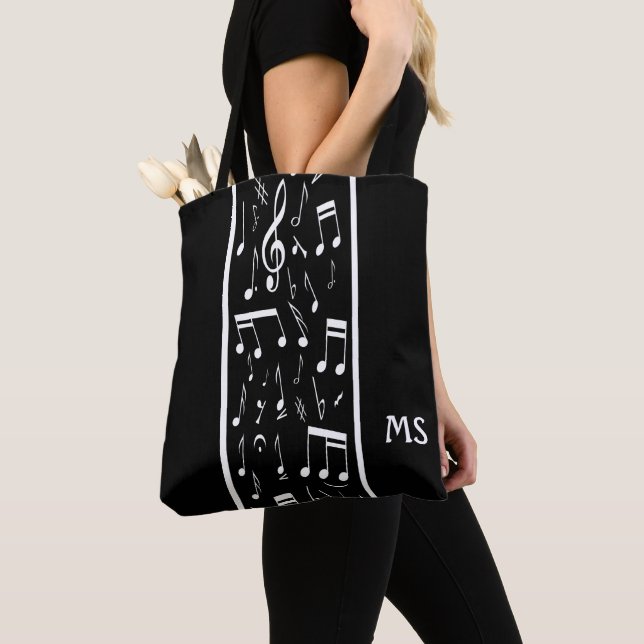 Tote Bag Notes musicales triées noir et blanc (De près)