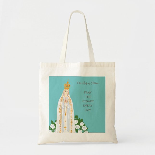 Tote Bag Notre-Dame de Fatima et roses blanches (Devant)