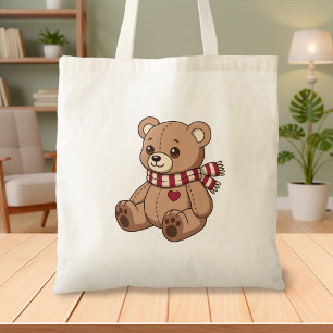 Tote Bag Nounours ours en peluche avec écharpe rayée