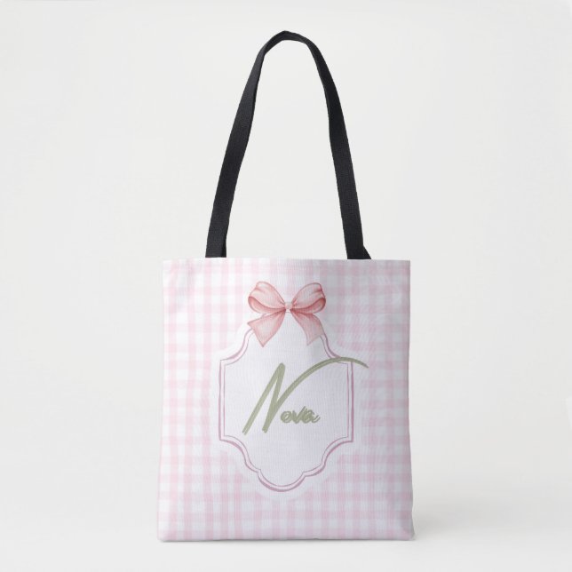Tote Bag Nourrisson Nova Personnalisée Bow&En vichy (Devant)