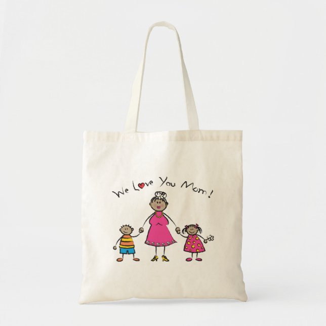 Tote Bag Nous t'aimons Maman Cartoon Famille Bonne fête des (Devant)
