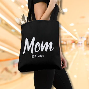 Tote Bag Nouvelle date d'arrivée de maman écriture blanche