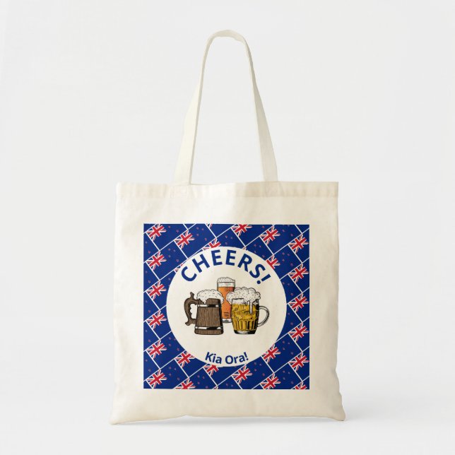 Tote Bag NOUVELLE ZÉLANDE Aotearoa Dessin 3 Cheers Kia Ora! (Devant)