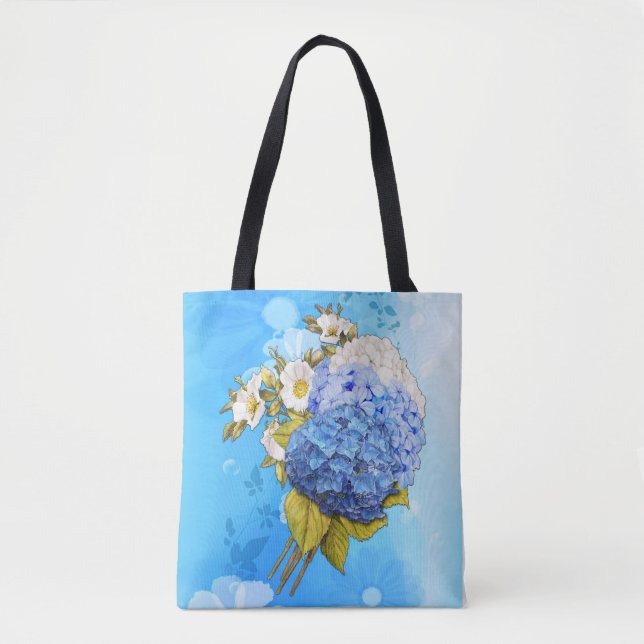 Tote Bag Nuances d'aquarelle bleue Hydrangeas (Devant)