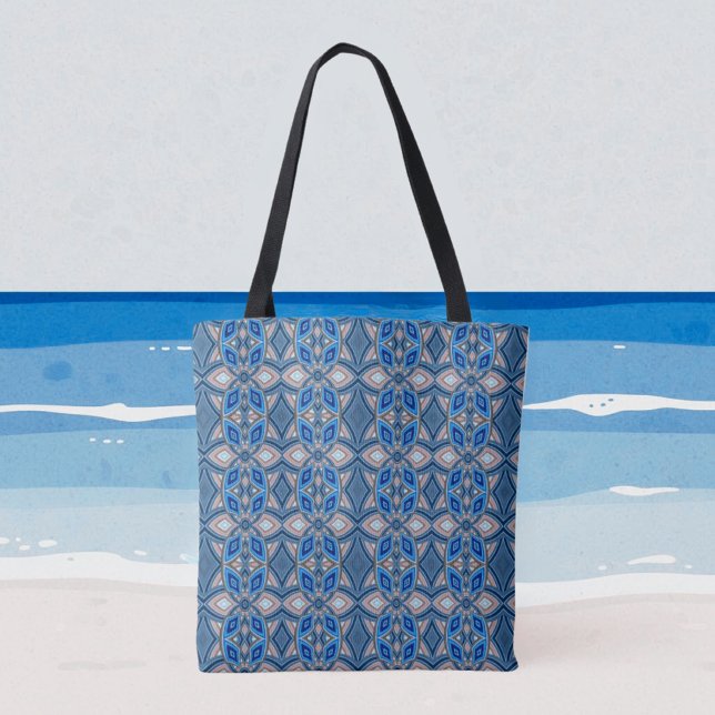 Tote Bag Nuances de bleu et de beige boho (Créateur téléchargé)