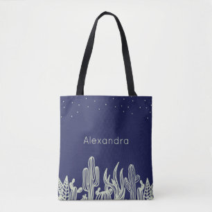 Tote Bag Nuit au cactus de désert - nom personnalisé