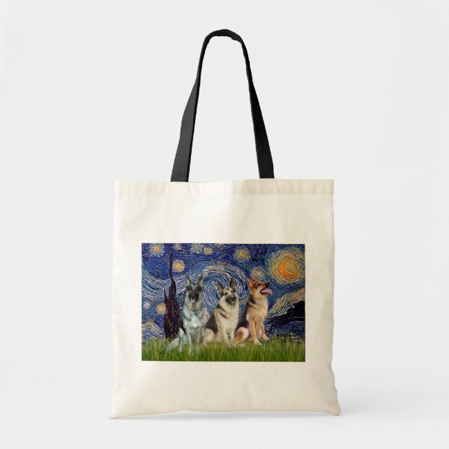 Tote Bag Nuit étoilée - 3 bergers allemands (Devant)