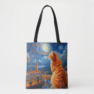 Tote Bag Nuit étoilée sur Florence Art du chat roux
