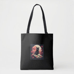 Tote Bag Nuit mystique Sakura_ Chat noir avec Pleine lune