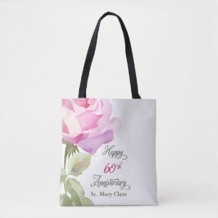 Tote Bag Nun 60e anniversaire Jubilé Nom personnalisé Rose