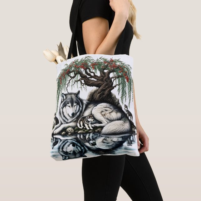 Tote Bag Oasis de la famille des loups sereins dans la natu (De près)