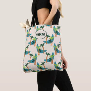 Tote Bag Oasis de palmier moderne du milieu du siècle Monog