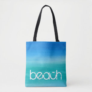 Tote Bag Océan Aquarelle Plage Bleu Vert