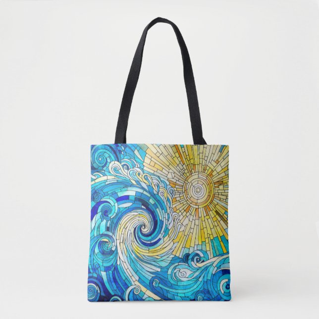 Tote Bag Ocean Wave Sun mosaïque art (Devant)