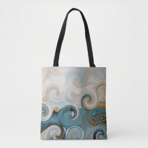 Tote Bag Ocean Waves Beach Turquoise Blue Abstrait 74