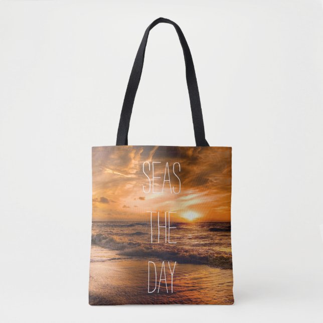 Tote Bag Ocean Waves Sunrise Seas the Day Citation (Devant)