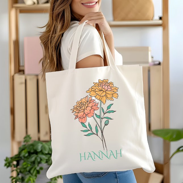 Tote Bag Octobre Mois de naissance Fleur Orange Marigold (Créateur téléchargé)