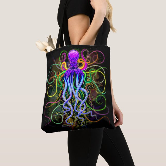 Tote Bag Octopus Luminescence psychédélique (De près)