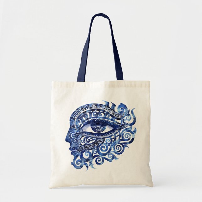 Tote Bag Oeil mal grec Abstrait avec clé grecque (Devant)