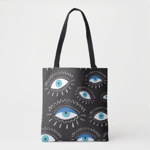 Tote Bag Oeil tribal aztèque indien dessiné à la main avec