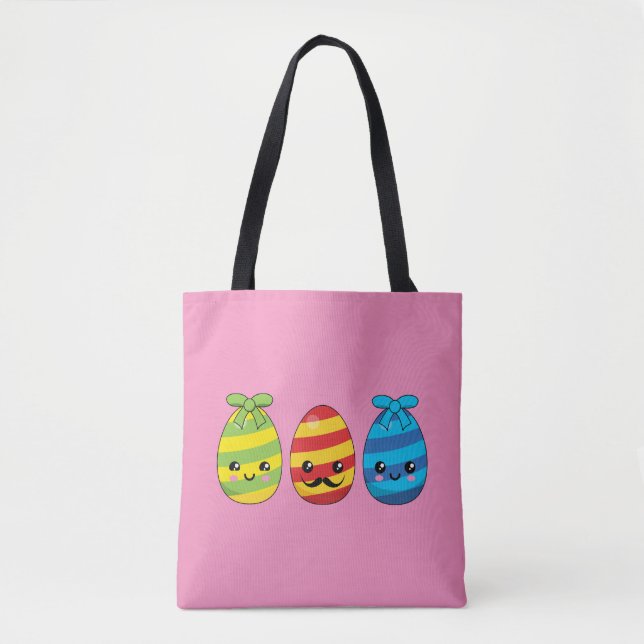 Tote Bag Oeufs de Pâques de Kawaii avec des rubans (Devant)