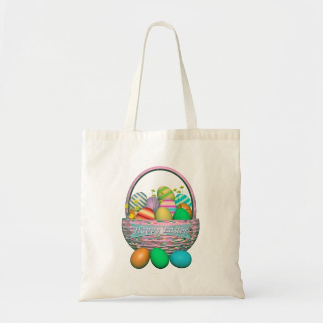 Tote Bag Oeufs de Pâques peints en panier (Devant)