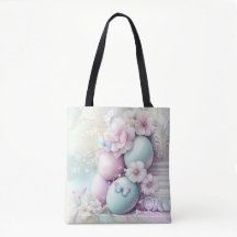 ŒUFS ET FLEURS DE PÂQUES ROSE ET VERT PASTEL