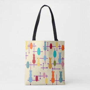 Tote Bag Oeufs et lapins modernes du milieu du siècle
