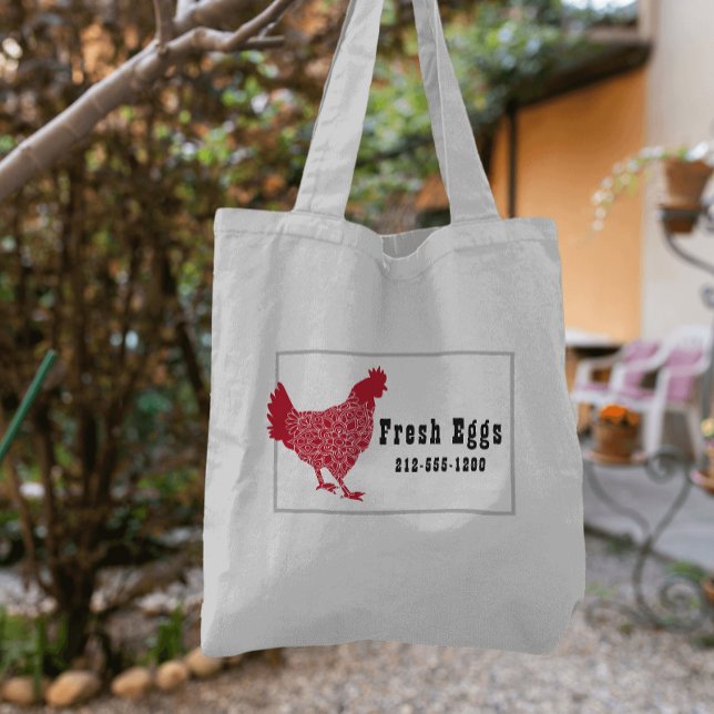 Tote Bag Oeufs frais de poulet rouge (Fun budget tote bag and a great way to advertise your small farm business!)