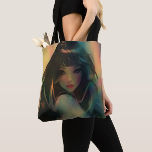 Tote Bag Oeuvre d'Anime Girl entourée de Rainbow Light