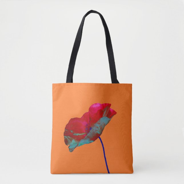 Tote Bag OEuvre d'art à fleurs de pavot rouge et bleu impri (Devant)