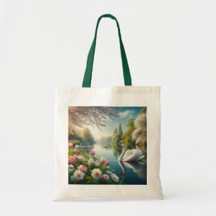 Tote Bag OEuvre d'art printanière du lac des cygnes floraux
