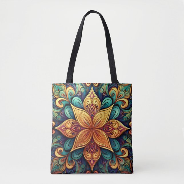 Tote Bag Oeuvre florale dynamique Mandala (Devant)