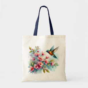 Tote Bag OEuvre florale/printanière de colibri