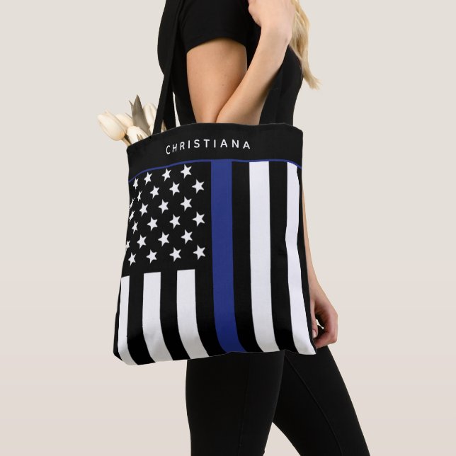 Tote Bag Officier de police de la ligne bleue mince personn (De près)