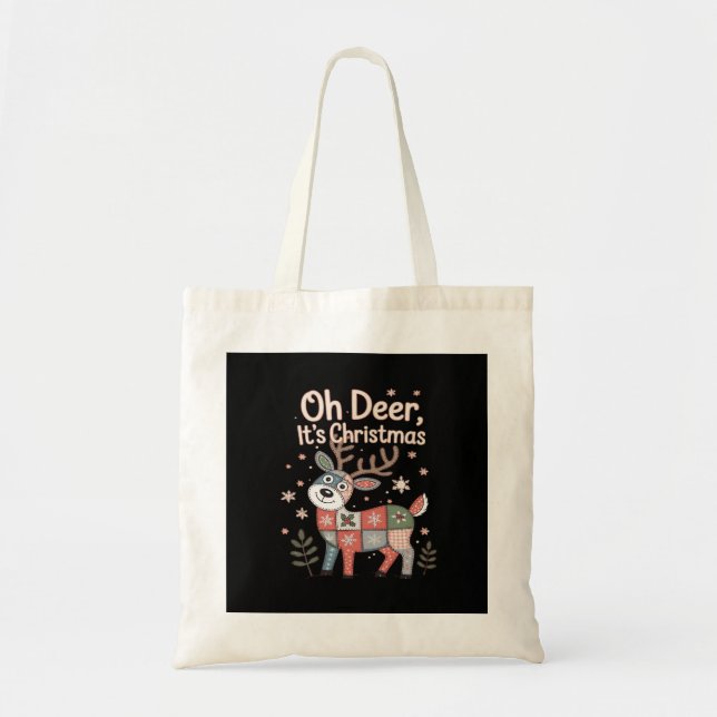 Tote Bag Oh Deer Its Christmas Miniature Patchwork Squares (Devant)