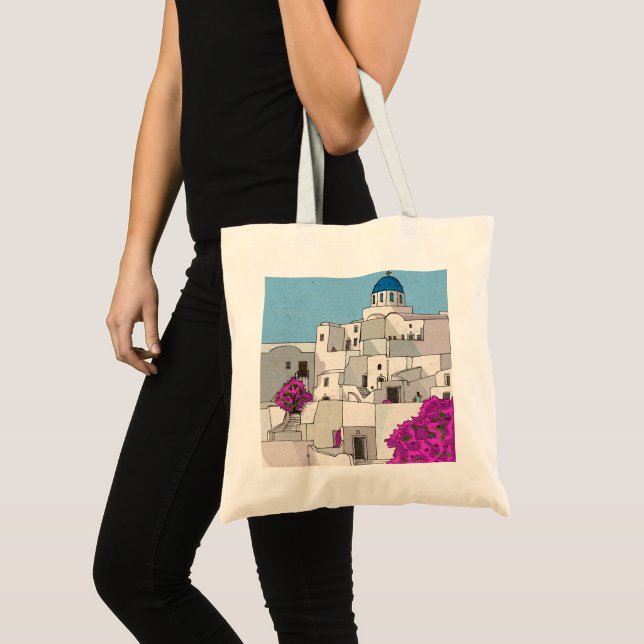 Tote Bag Oia Santorini Île Grèce Illustration lunaire (Devant (produit))