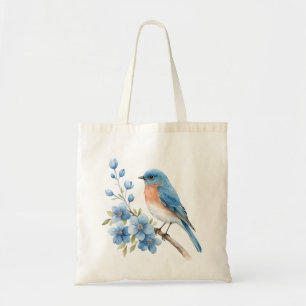 Tote Bag Oiseau bleu avec des fleurs bleues