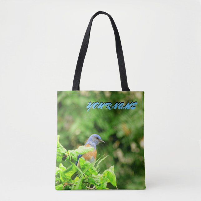 Tote Bag Oiseau bleu et votre nom (Devant)