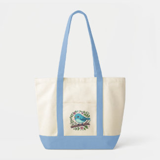 Tote Bag Oiseau bleu mignon perché sur une branche florissa