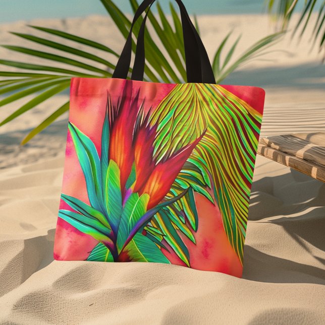Tote Bag Oiseau coloré de Fleur Paradise (This beautiful Bird of Paradise beach bag is perfect for a day of fun in the sun.)