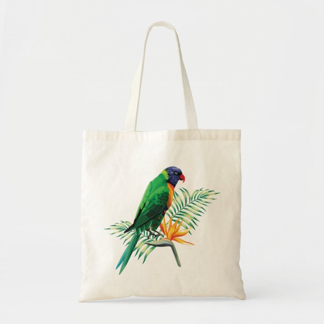 Tote Bag Oiseau Coloré Et Fleur (Devant)