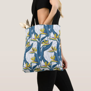 Tote Bag Oiseau de fleurs de paradis sur blanc