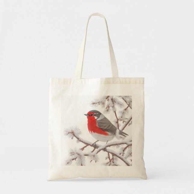 Tote Bag Oiseau de Robin Rouge en neige (Devant)