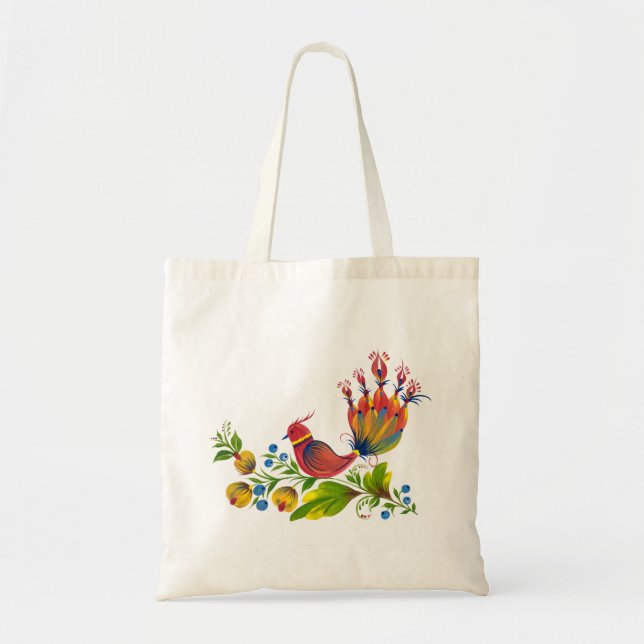 Tote Bag Oiseau décoratif avec fleurs et baies (Devant)