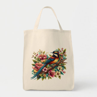 Tote Bag Oiseau et Fleur Colorés Charmants