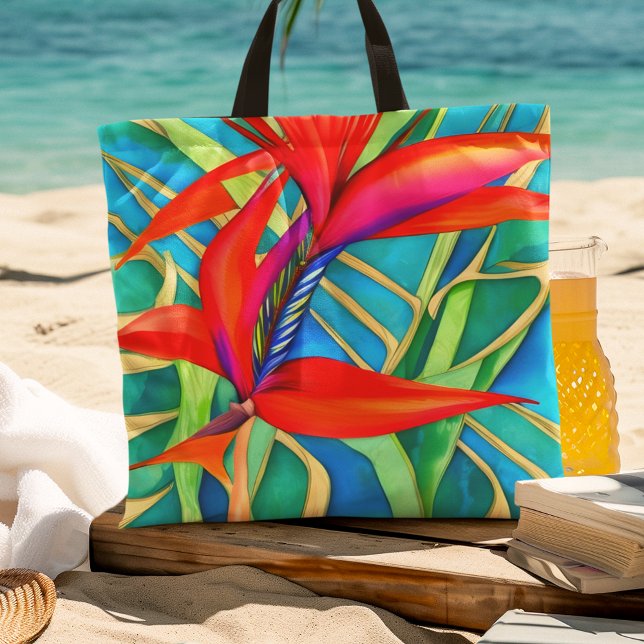Tote Bag Oiseau hawaïen Abstrait de Paradise Flower (A beautiful beach bag for a day at the beach.)