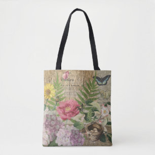 Tote Bag Oiseau Nid Floral Jardin Fleur Papillon Art