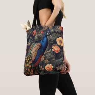 Tote Bag Oiseau paon Motif vintage forêt
